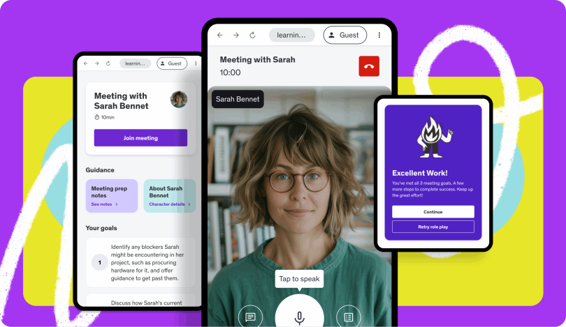 An image illustrating the capabilities offered by the Udemy platform’s new AI Role Play feature